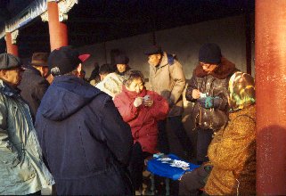 Beijing, card-player in Tiantan Park