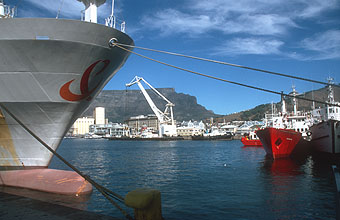 Cape Town Waterfront and harbour with boats and Table Mountain