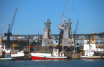 Cape Town Waterfront and harbour with boats and cranes