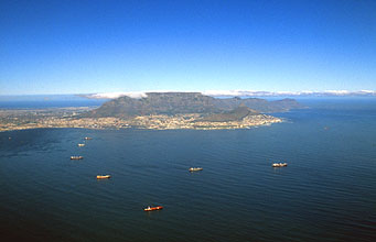 Cape Town with Table Mountain panorama from aircraft